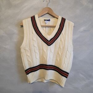 Vtg Preppy Chunky Knit Sweater Vest Acrylic Sz L Bobbie Brooks Tennis Academia